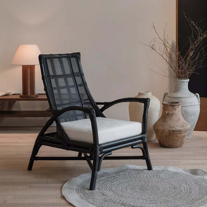 Retro Rattan Wood Arc Arm Lounge Chair