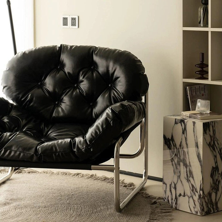 Scandinavian Tufted Leather Steel Accent Chair