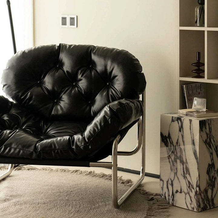 Scandinavian Tufted Leather Steel Accent Chair
