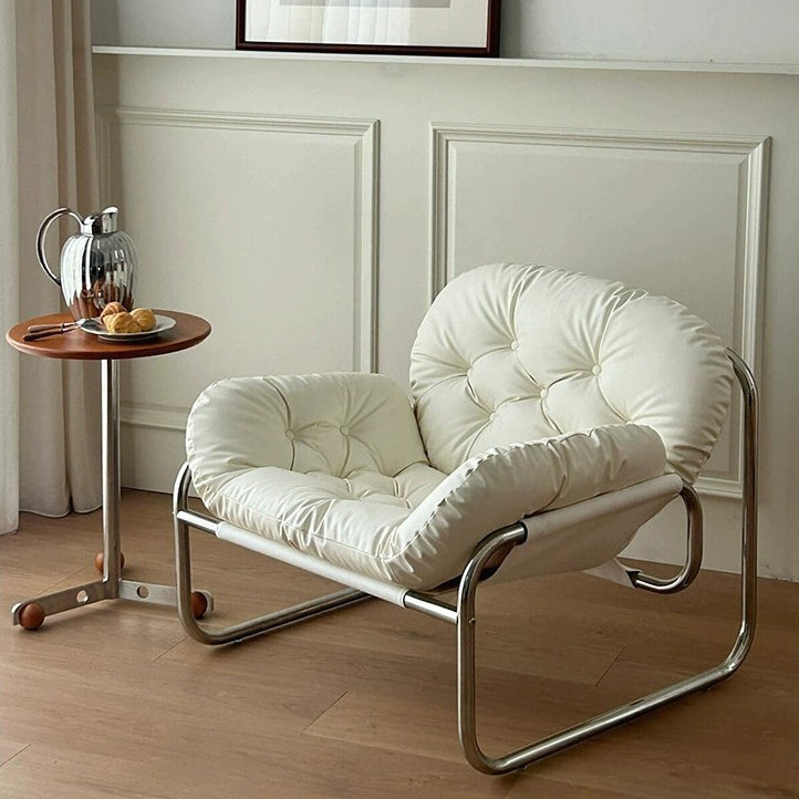 Scandinavian Tufted Leather Steel Accent Chair — Black