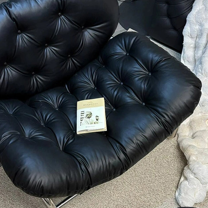 Scandinavian Tufted Leather Steel Accent Chair