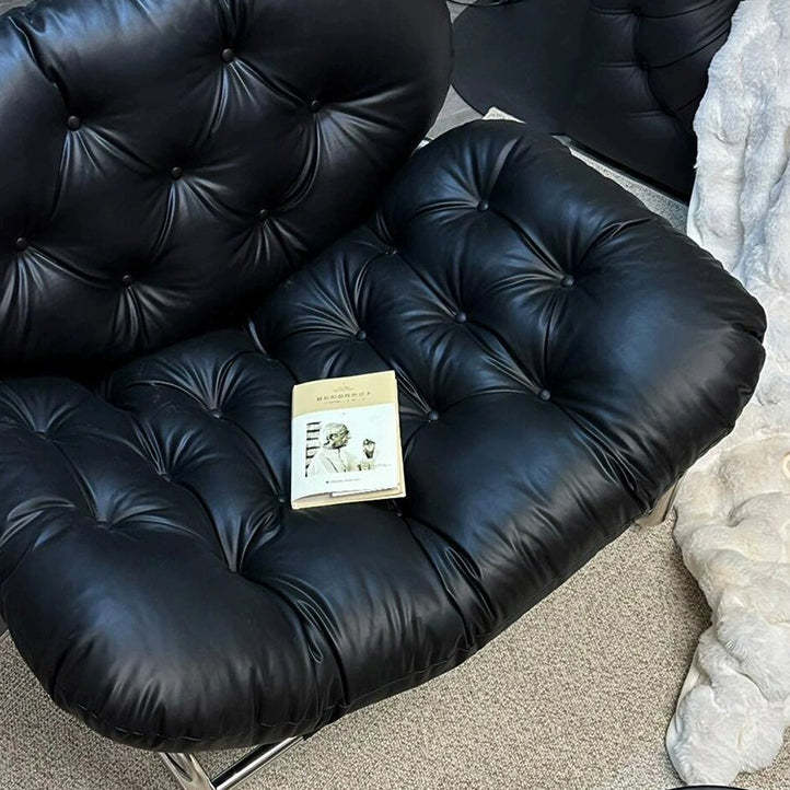 Scandinavian Tufted Leather Steel Accent Chair