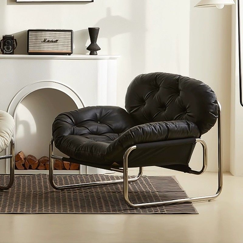 Scandinavian Tufted Leather Steel Accent Chair — White