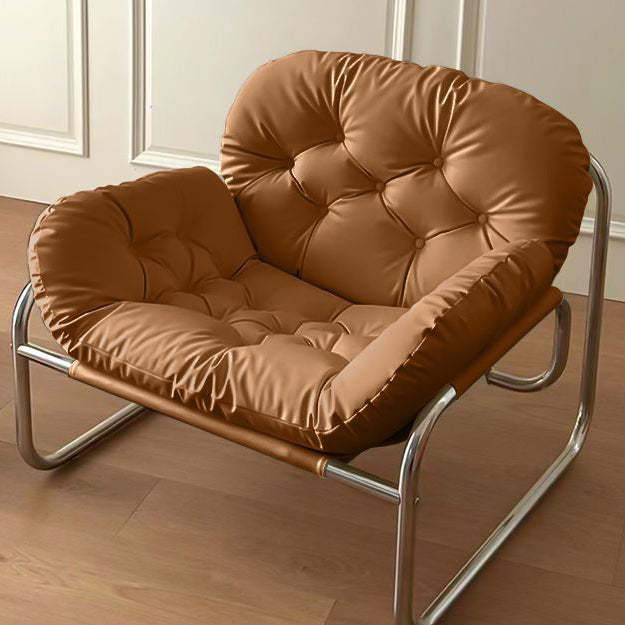 Scandinavian Tufted Leather Steel Accent Chair