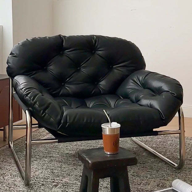 Scandinavian Tufted Leather Steel Accent Chair