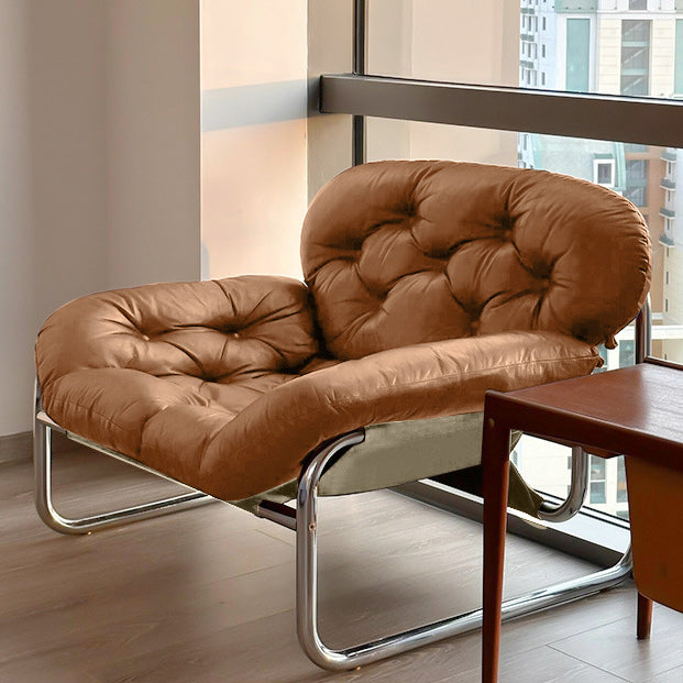 Scandinavian Tufted Leather Steel Accent Chair — Orange