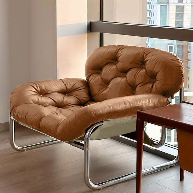 Scandinavian Tufted Leather Steel Accent Chair — Orange