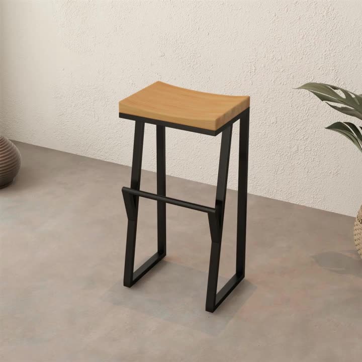 Industrial Wood Iron Bar Stool Footrest