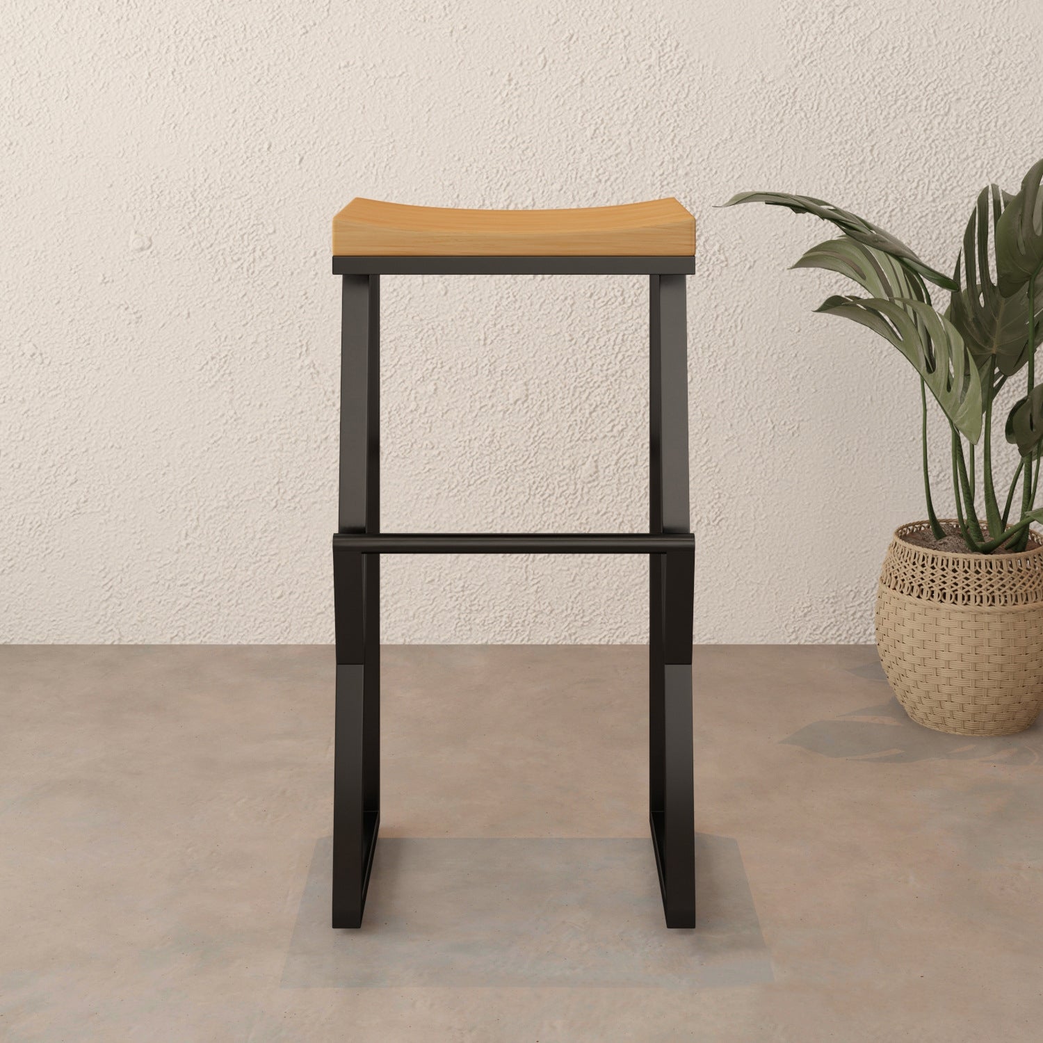 Contemporary footrest bar & counter stools in iron wood steel