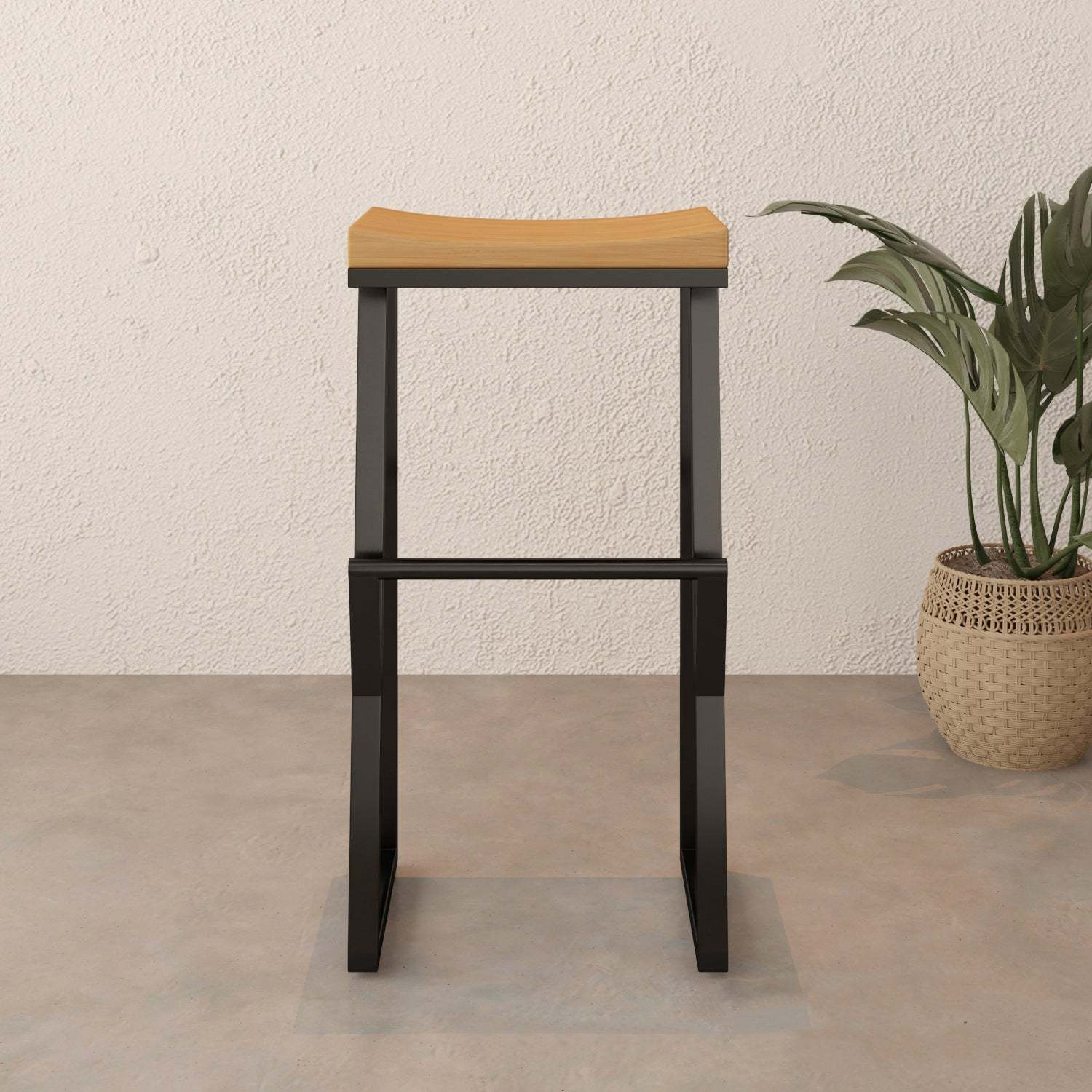 Industrial Wood Iron Bar Stool Footrest