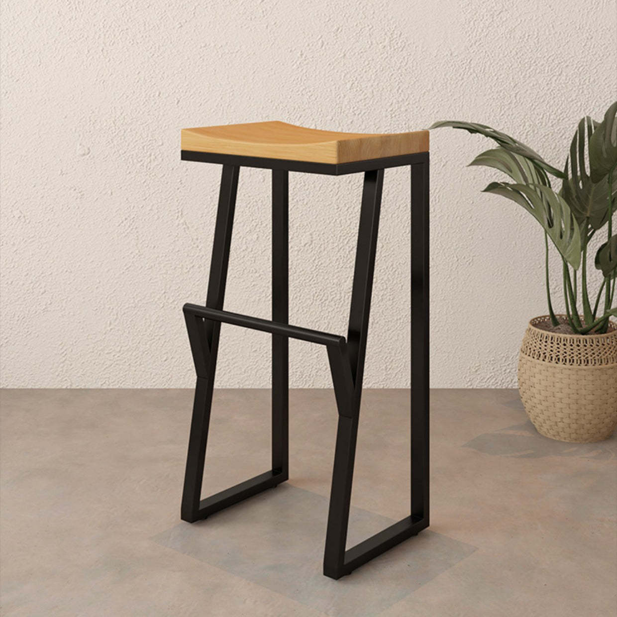 Industrial Wood Iron Bar Stool Footrest