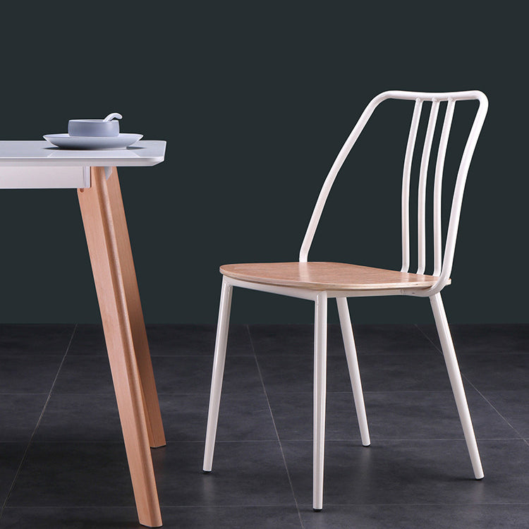Scandinavian Wood Iron-Leg Dining Chair — White