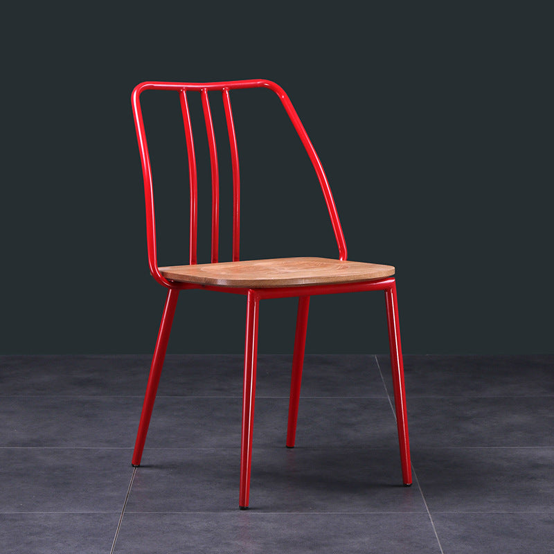 Scandinavian Wood Iron-Leg Dining Chair — Red