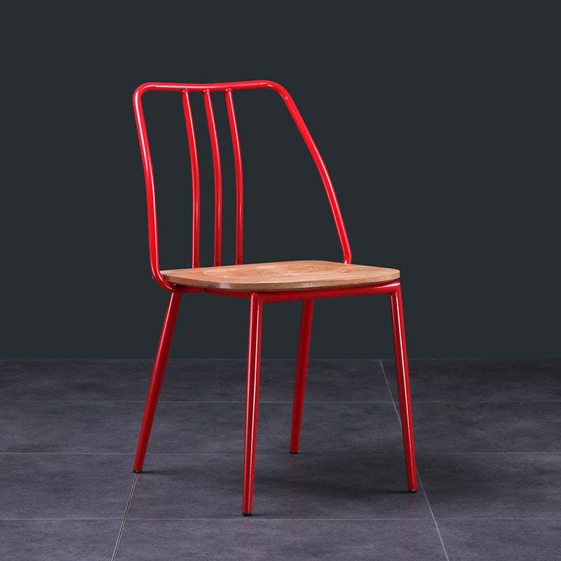 Scandinavian Wood Iron-Leg Dining Chair — Red