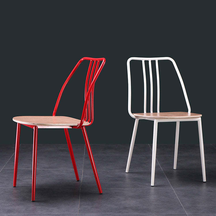 Scandinavian Wood Iron-Leg Dining Chair — Black