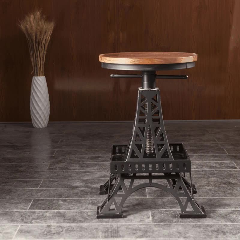 Contemporary Solid Wood Eiffel Swivel Bar Stool — Wood Color + Black