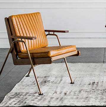 Striped Leather Iron Frame Accent Chair