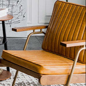 Striped Leather Iron Frame Accent Chair