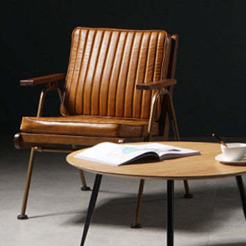 Striped Leather Iron Frame Accent Chair