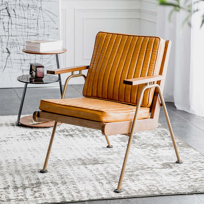 Striped Leather Iron Frame Accent Chair — Brown