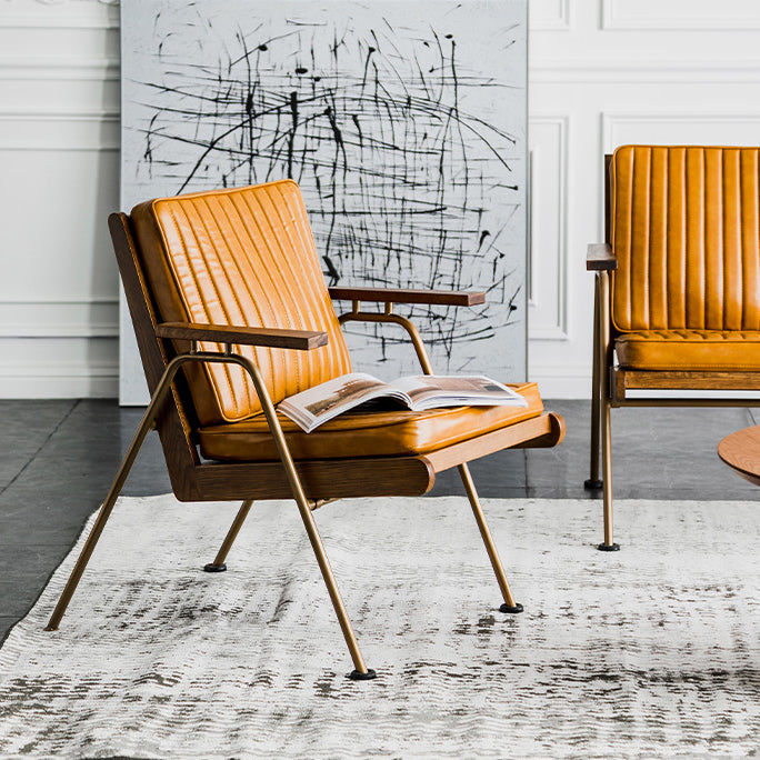 Wood leather iron wood striped frame accent chairs - luxury
