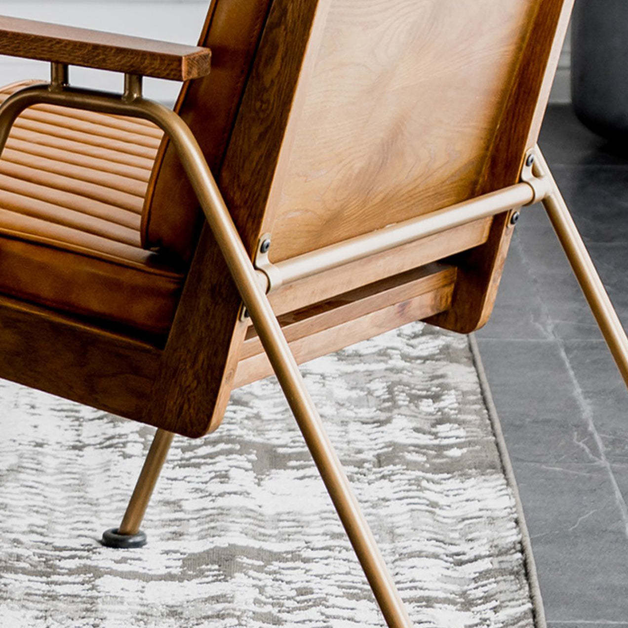 Striped Leather Iron Frame Accent Chair