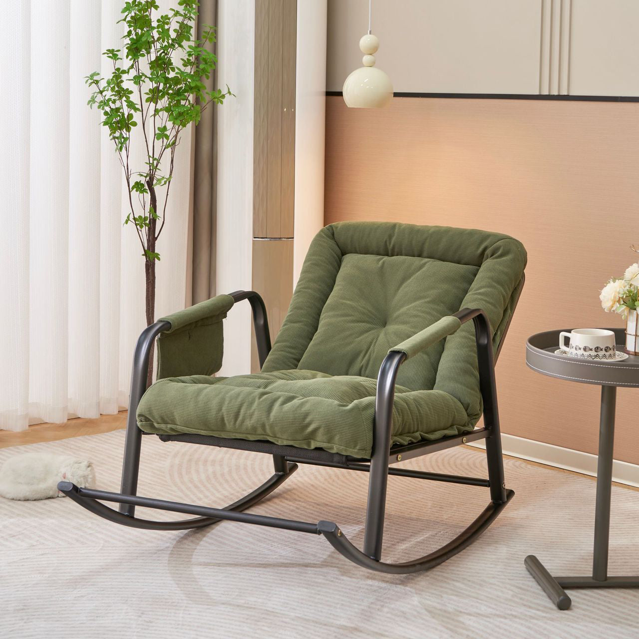 Contemporary Corduroy Reclining Accent Chair — Green