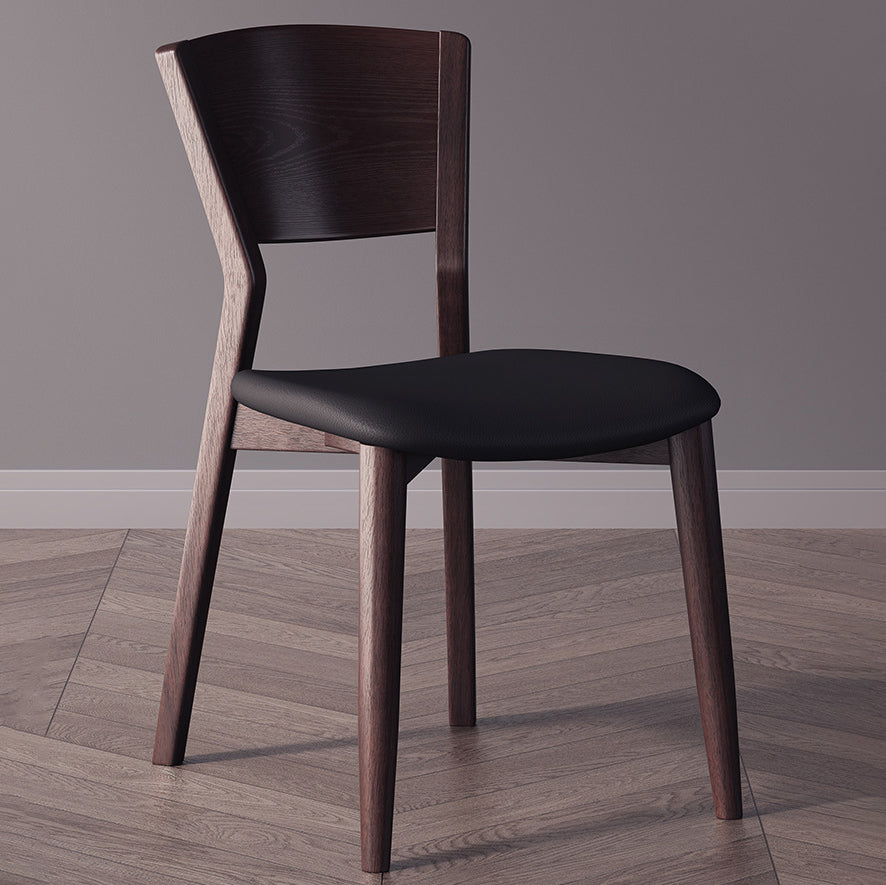 Scandinavian Microfiber Leather Solid Wood Dining Chair — Brown Microfiber Leather Cushion+Walnut Wood Color Frame