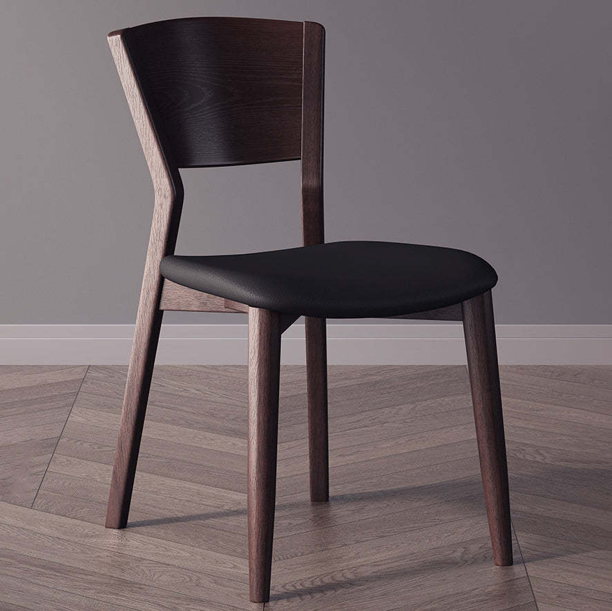 Scandinavian Microfiber Leather Solid Wood Dining Chair — Brown Microfiber Leather Cushion+Walnut Wood Color Frame