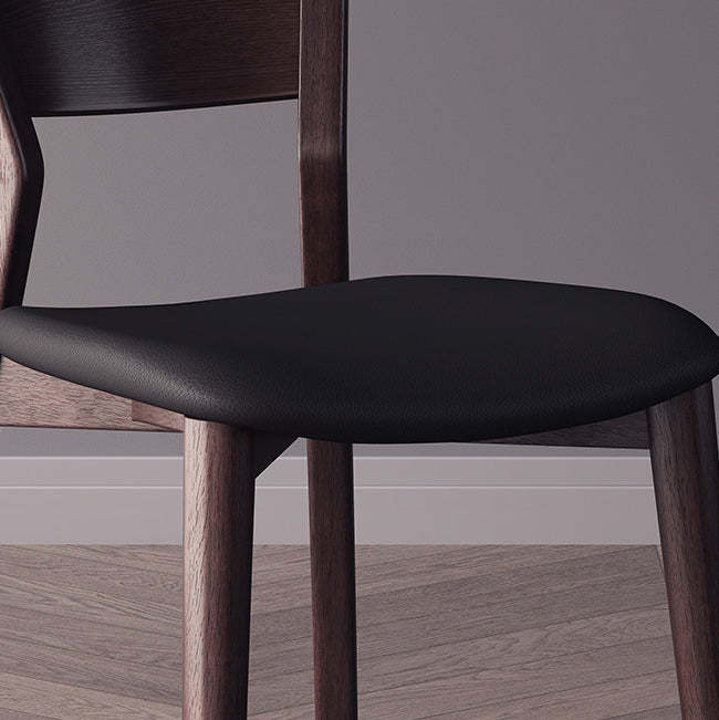 Scandinavian Microfiber Leather Solid Wood Dining Chair — Gray White Microfiber Leather Cushion+Walnut Wood Color Frame+Upholstered Backrest