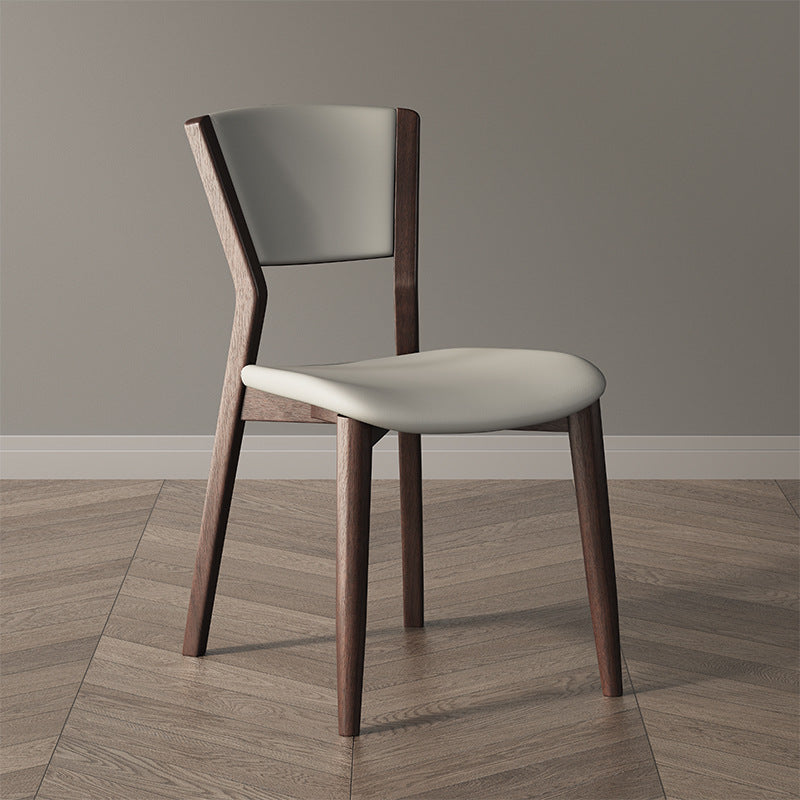 Scandinavian Microfiber Leather Solid Wood Dining Chair — Light Gray Microfiber Leather Cushion+Walnut Wood Color Frame