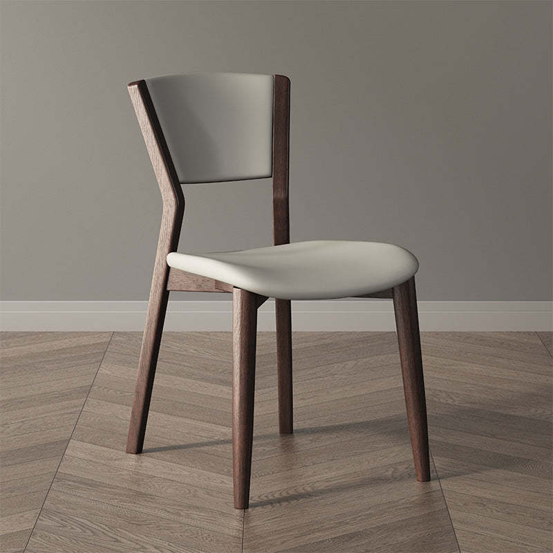 Scandinavian Microfiber Leather Solid Wood Dining Chair — Light Gray Microfiber Leather Cushion+Walnut Wood Color Frame
