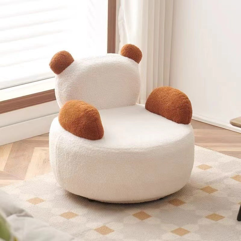 Lambswool Wood Swivel Bear Accent Chair — Brown + White