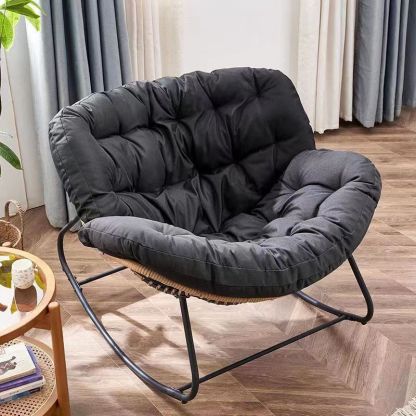 Nordic Curved Tufted Fabric Rocking Chair — Black