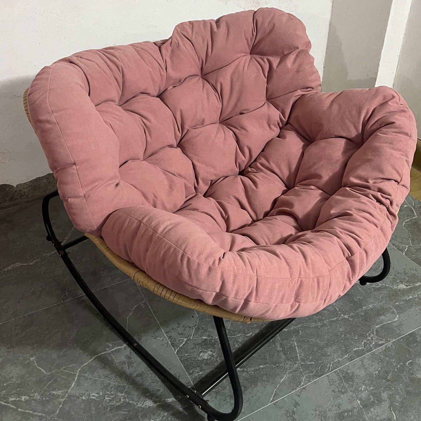 Nordic Curved Tufted Fabric Rocking Chair