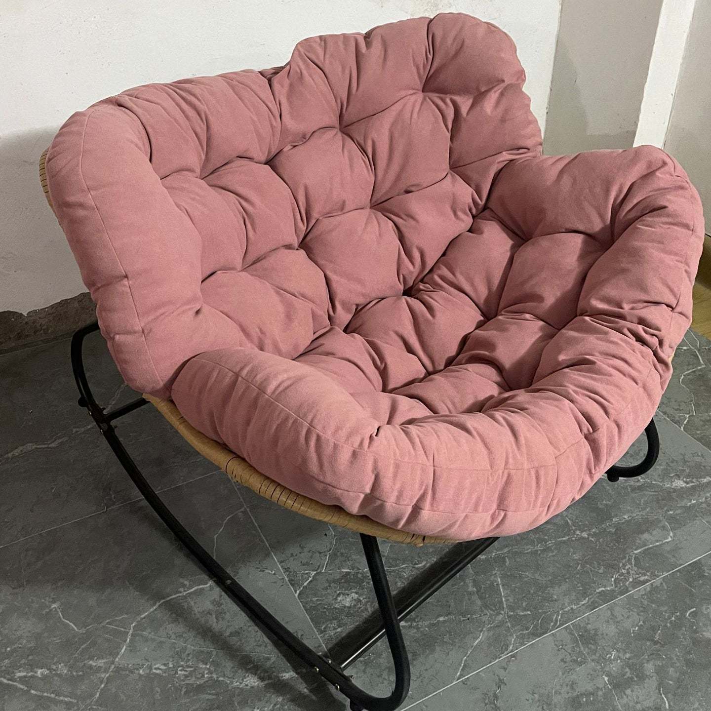 Nordic Curved Tufted Fabric Rocking Chair