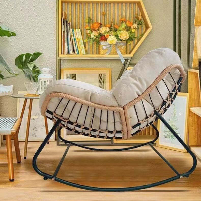Nordic Curved Tufted Fabric Rocking Chair