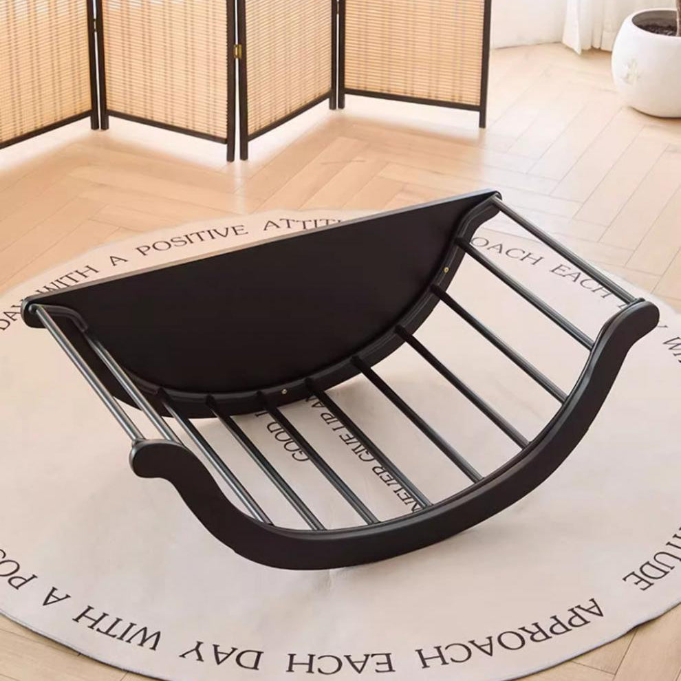 Arc Velvet Steel Rocking Chair — Walnut Colored Frame+White Leather Cushion