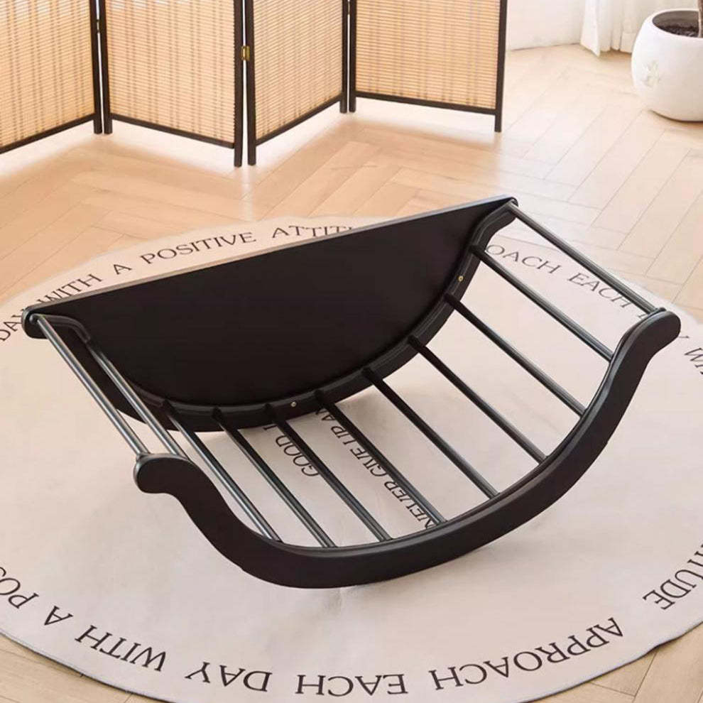 Arc Velvet Steel Rocking Chair — Walnut Colored Frame+White Leather Cushion
