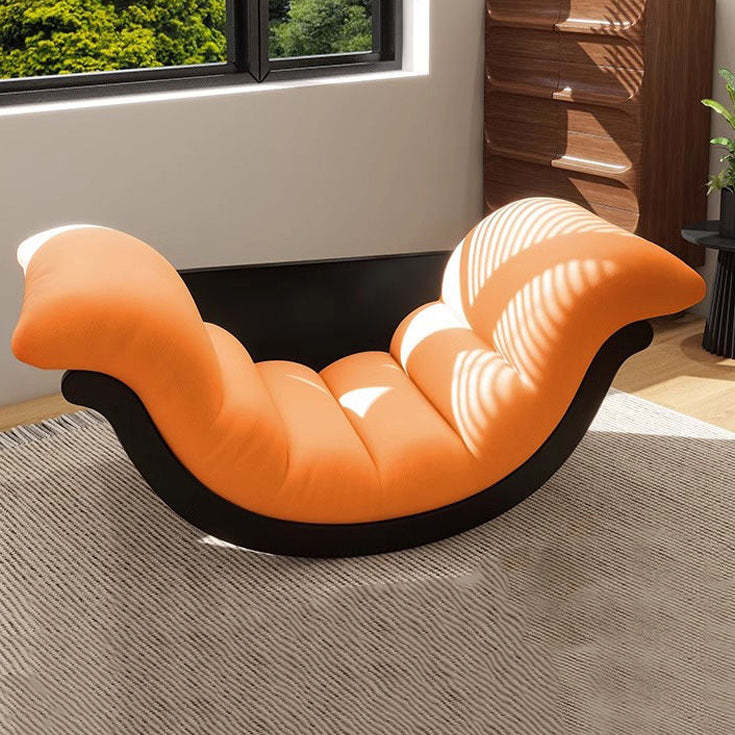 Arc Velvet Steel Rocking Chair — Black Frame+White Leather Cushion