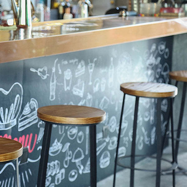 Industrial Wood Iron Round Bar Stool