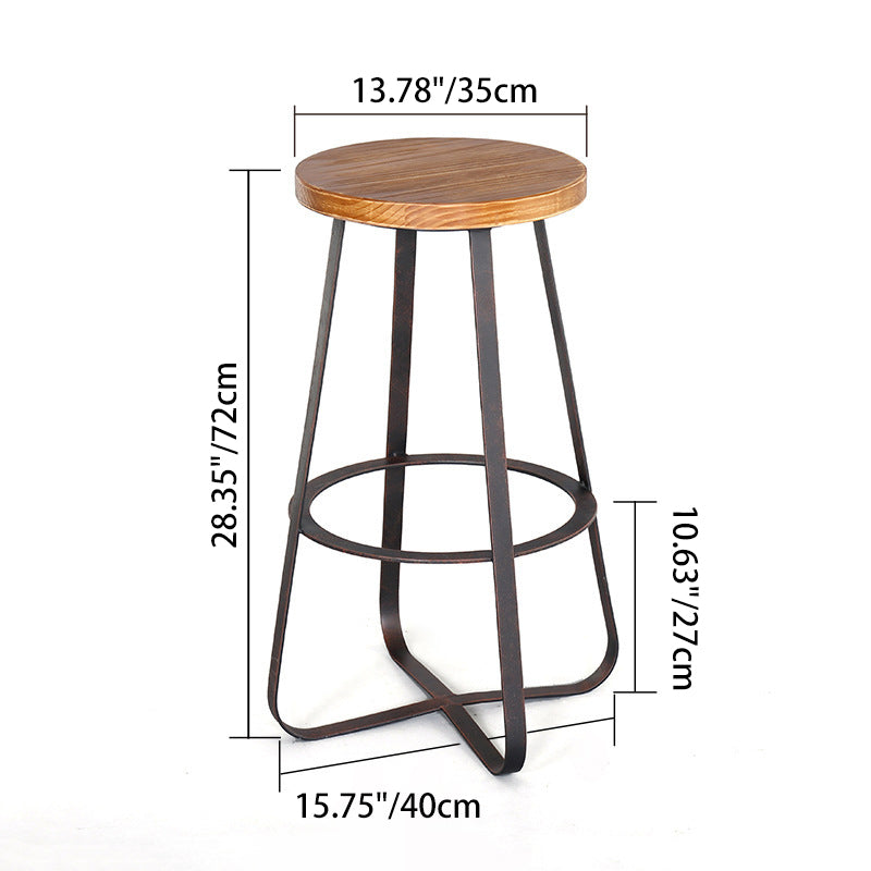Industrial Wood Iron Round Bar Stool