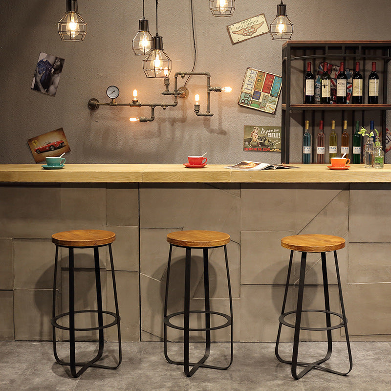 Lighom contemporary round iron wood bar & counter stools
