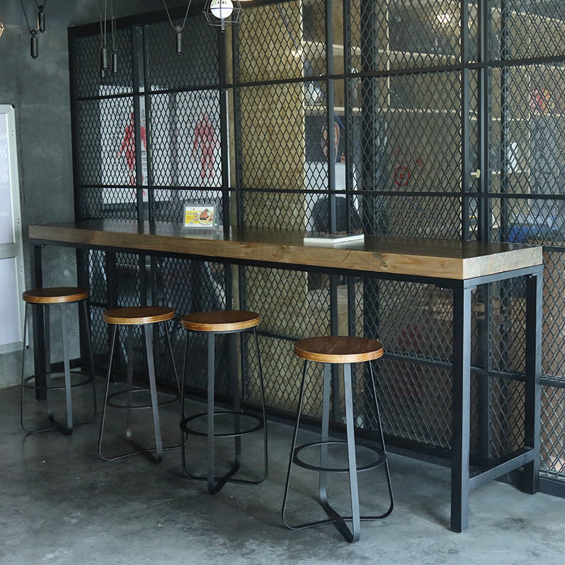 Industrial Wood Iron Round Bar Stool
