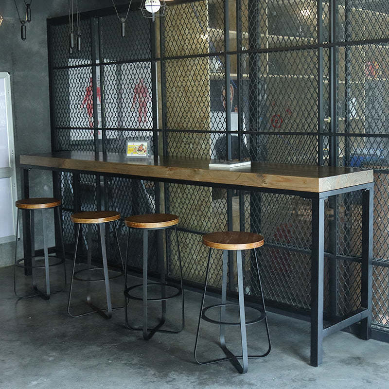 Industrial Wood Iron Round Bar Stool