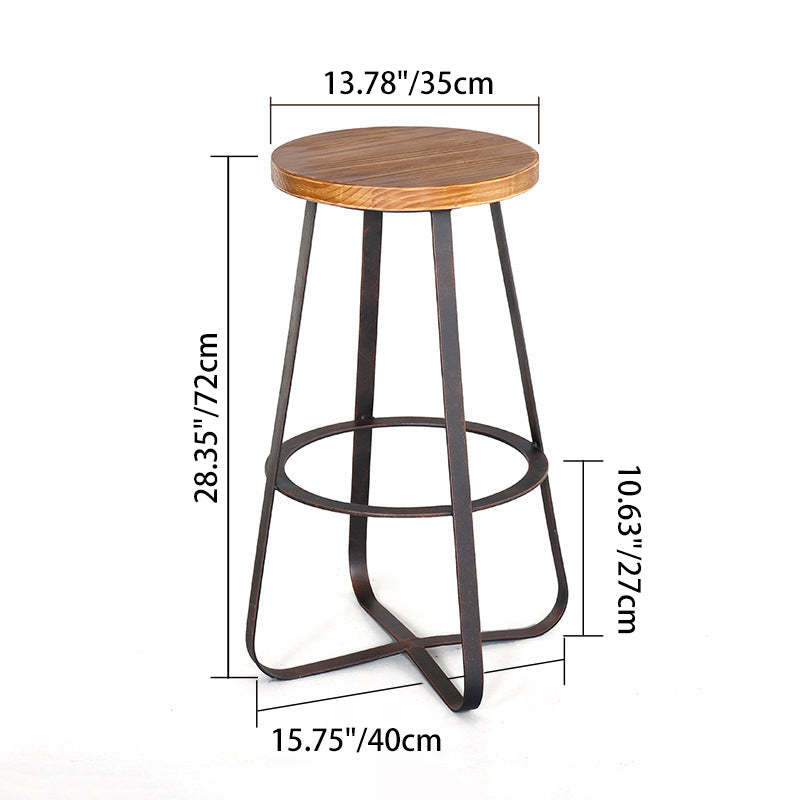 Industrial Wood Iron Round Bar Stool