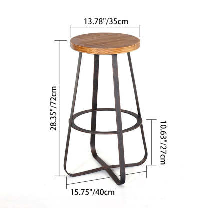 Industrial Wood Iron Round Bar Stool
