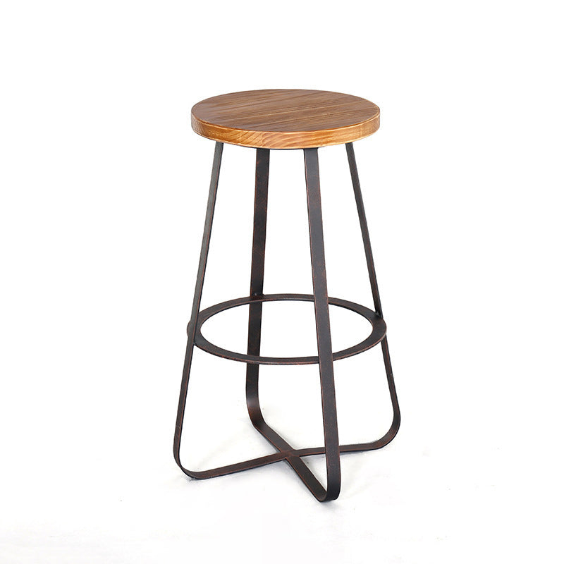 Industrial Wood Iron Round Bar Stool