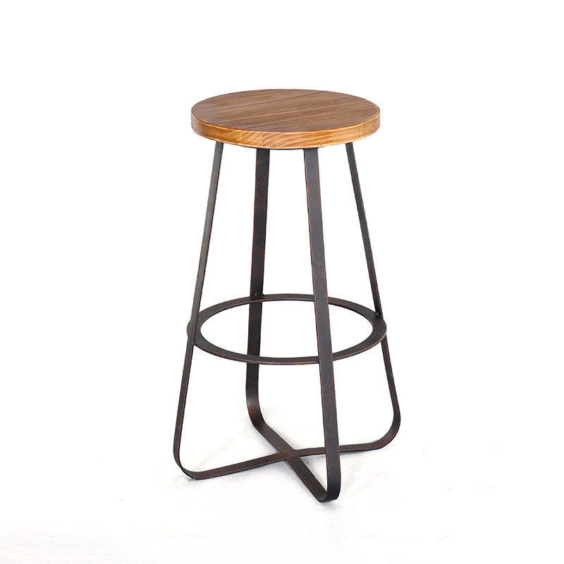 Industrial Wood Iron Round Bar Stool