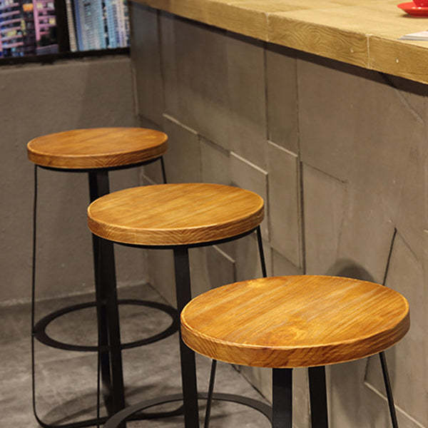Industrial Wood Iron Round Bar Stool